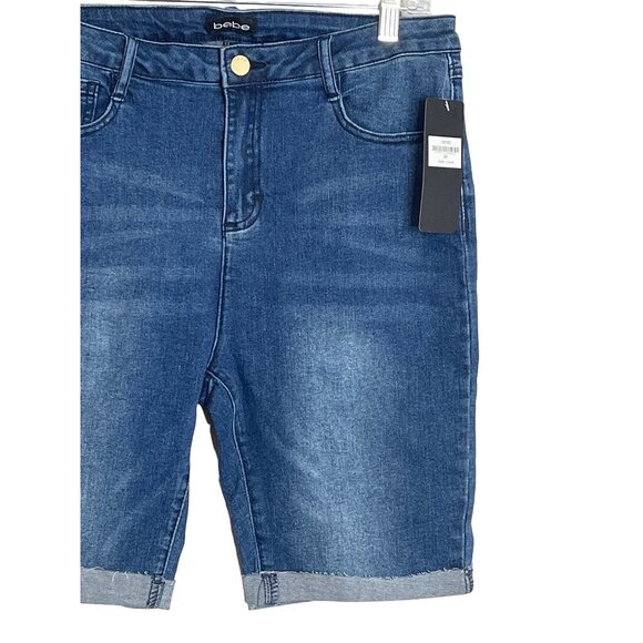 Bebe Shorts Womens Sz 30 Medium Blue Jean Stretch Denim High Rise Bermuda Casual - Picture 3 of 12